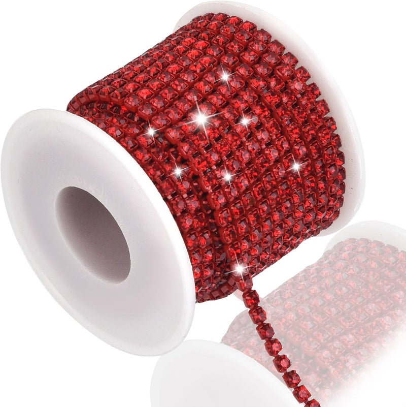 Dropower 4MM Crystal Rhinestone Close Chain Trim 10 Yards Rhinestone Banding Claw Cup Chain for Sewing Crafts, DIY Decoration, Jewelry, Clothing, Shoes Red - Image 1